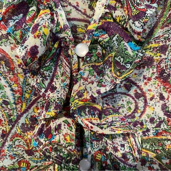 LOFT Colorful Paisley Blouse large petite button up cap sleeve Y2K phoebe buffet - Picture 4 of 5